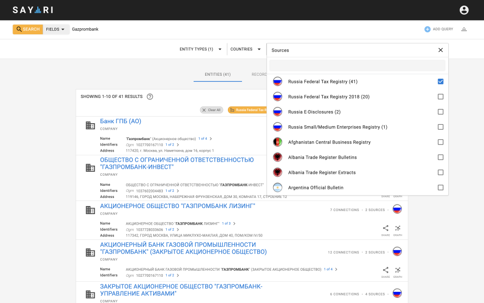 screenshot of Sayari Graph